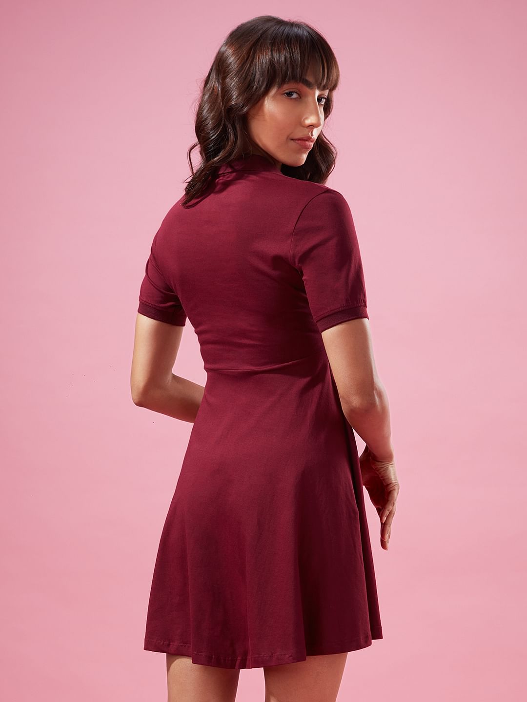 Solids Skater Dress: Burgundy