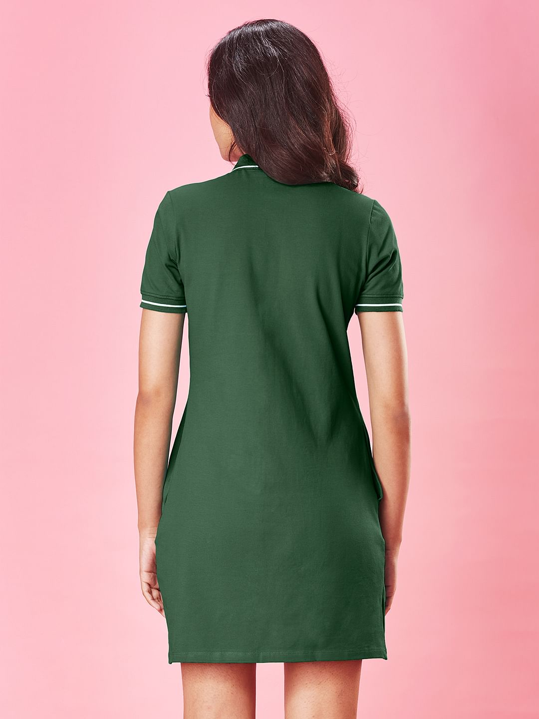 Solids Polo Dress: Bottle Green