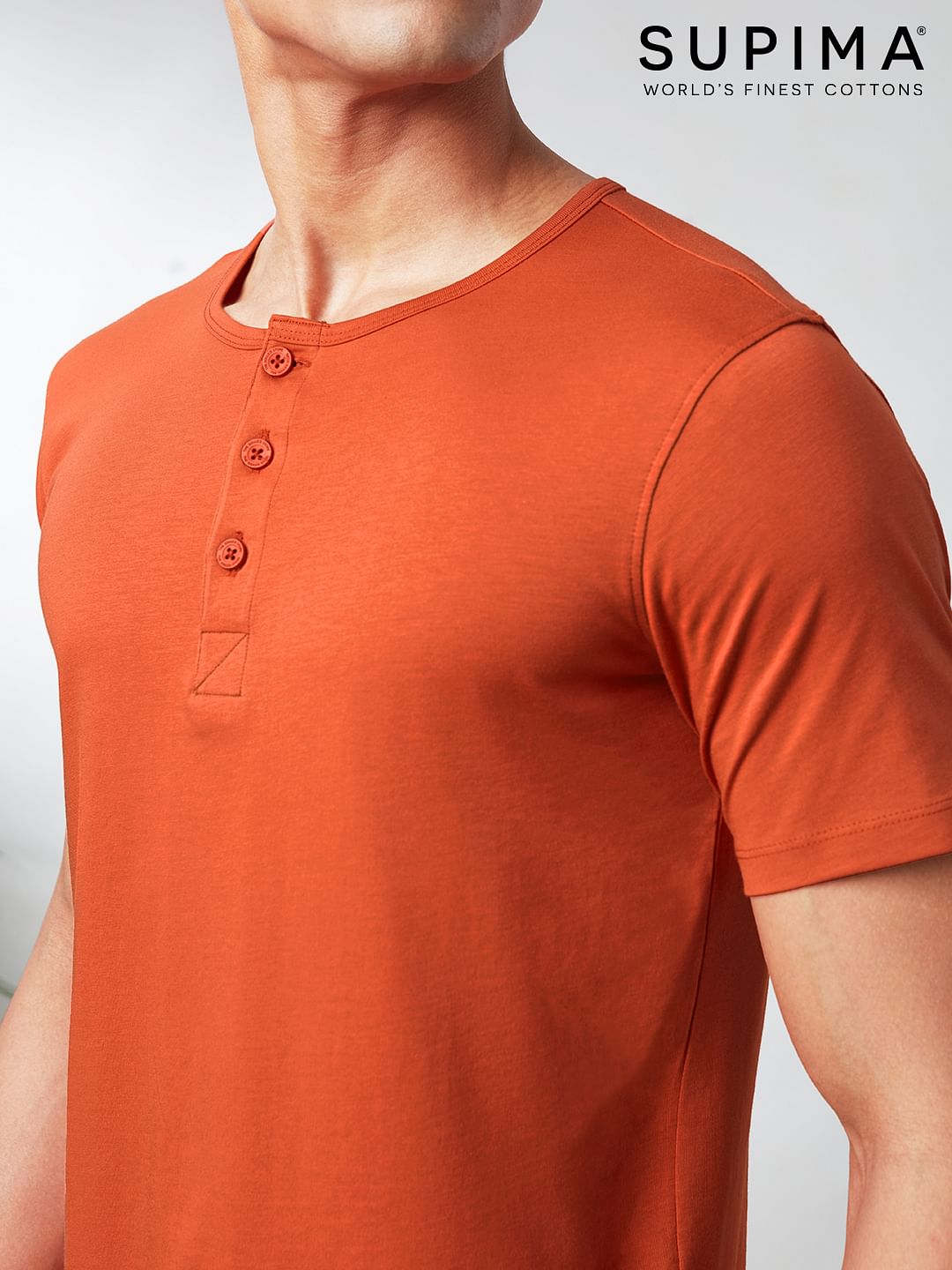 Supima Henley: Terracotta Orange (Half Sleeve)