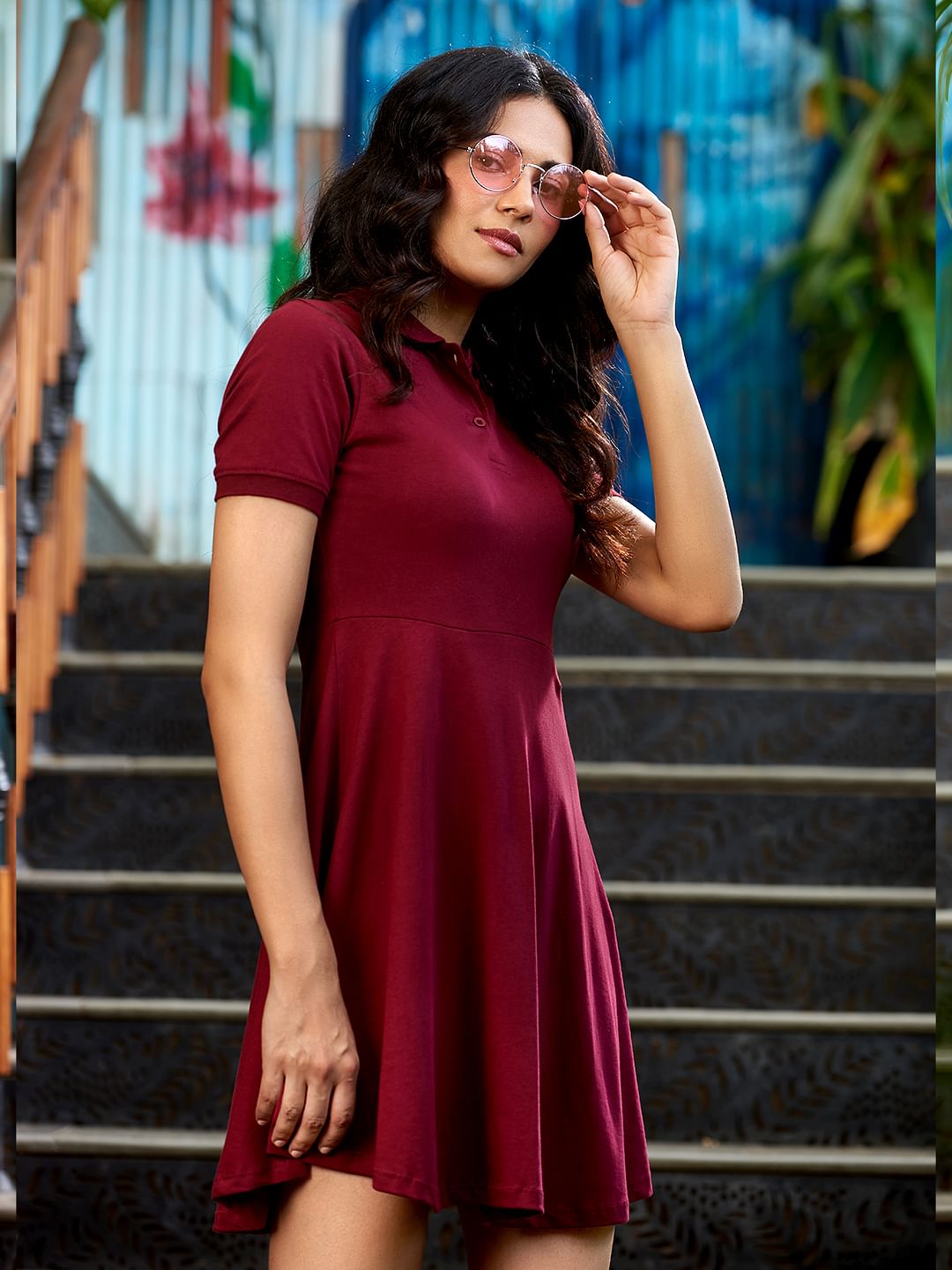 Solids Skater Dress: Burgundy