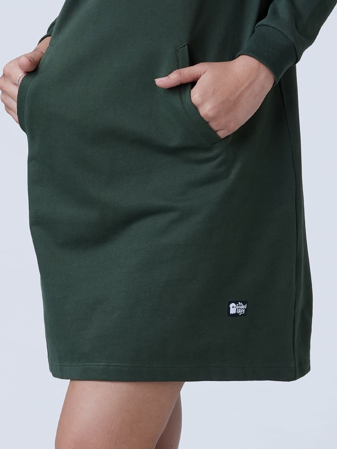 Solids Hoodie Dress: Olive Green