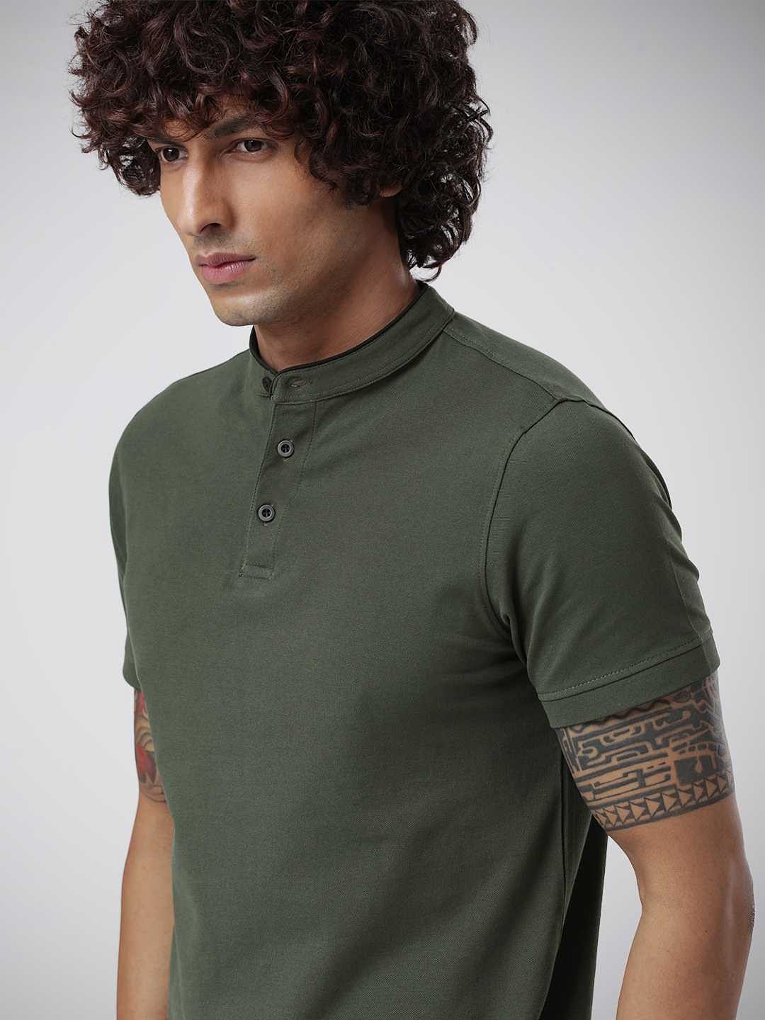 Solids Mandarin Polo: Olive Green (New)