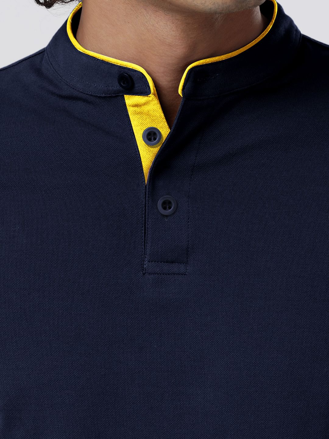 Solids Mandarin Polo: Navy Blue