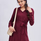 Solid Shirt Dress: Burgundy