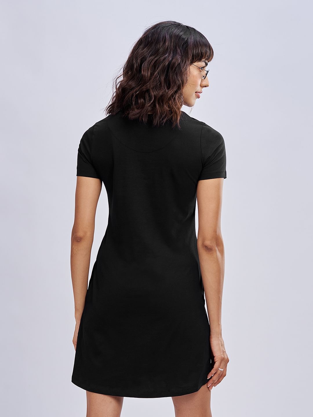 Solids Half Sleeve Dress: Black