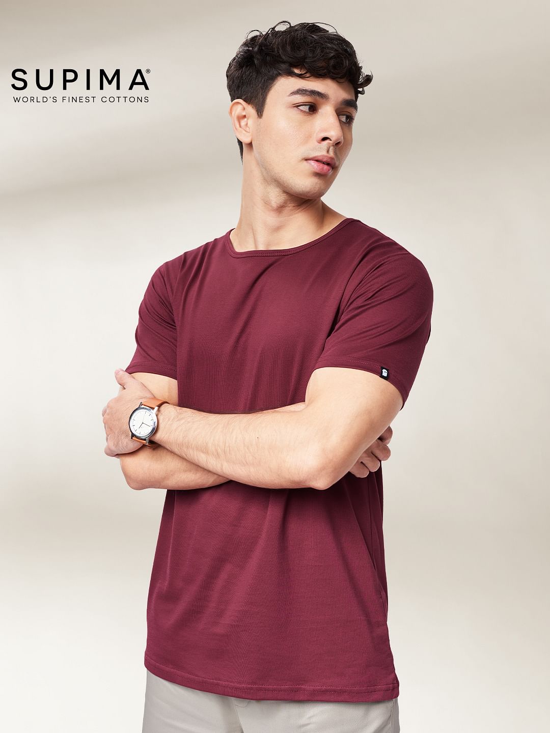 Supima Cotton Half Sleeve: Burgundy