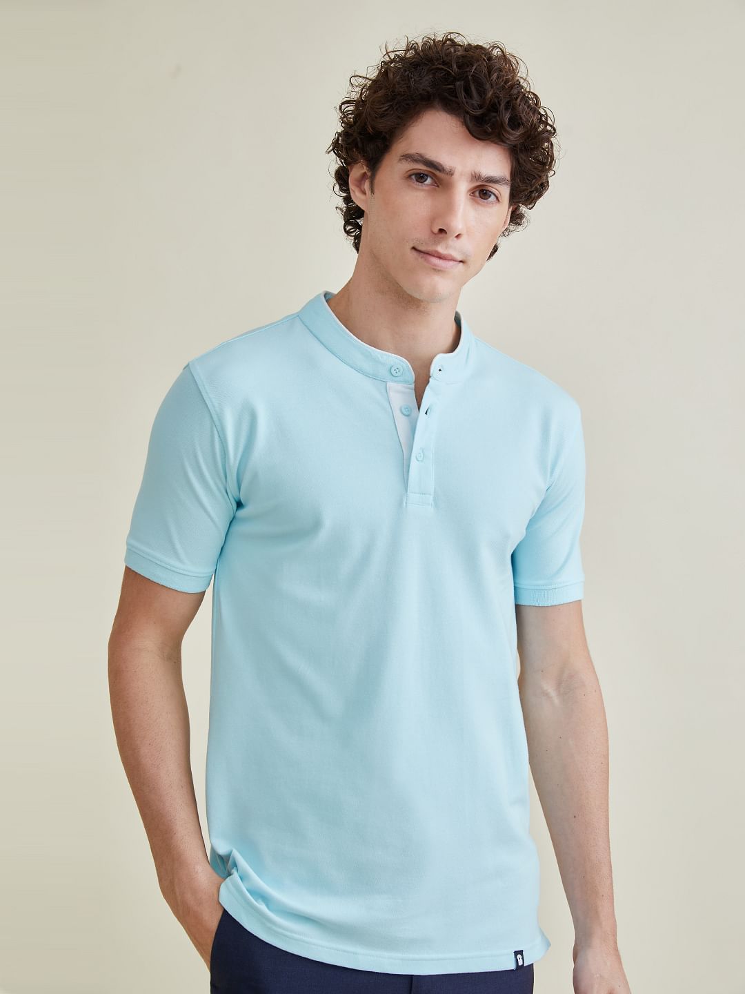 Solids Mandarin Polo: Sky Blue