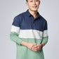 Navy Green: Men's Colorblock Rugby Polo